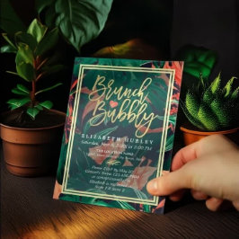 Invitación Tropical Floral Gold Frame Hawaiian Bridal Shower