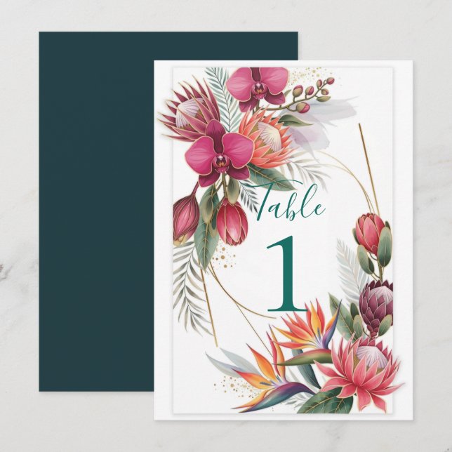 Invitación Tropical Floral Paradise Botanical Gold Wedding  (Anverso / Reverso)