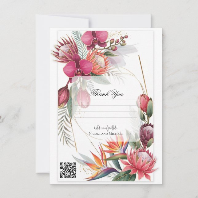 Invitación Tropical Floral Paradise Botanical Gold Wedding  (Anverso)
