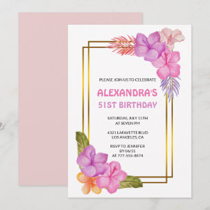 Invitación Tropical Floral Pink Luxury 51 cumpleaños