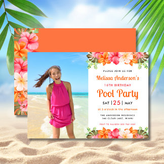 Invitación Tropical Floral Swimming Pool Party Birthday