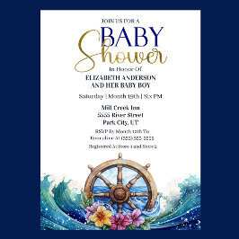 Invitación Tropical Flower Sailing Wheel Boy Baby Shower