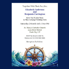 Invitación Tropical Flower Sailing Wheel Nautical Wedding