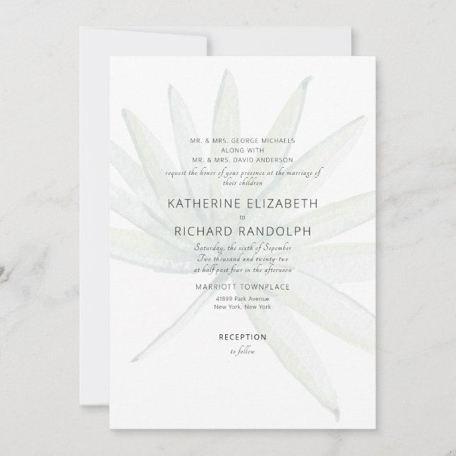 Invitación Tropical Frond White Ambos padres Boda (Anverso)