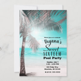 Invitación Tropical Glam Rosa Azul Acuático Playa Palma Dulce