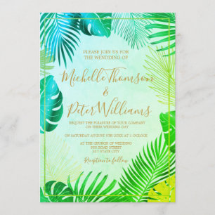 Invitación tropical gold watercolor wedding