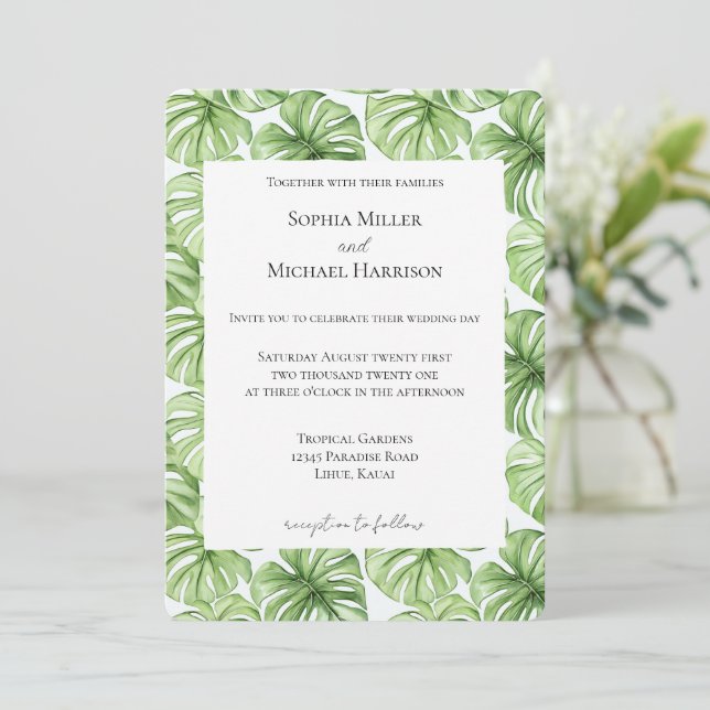 Invitación Tropical Green Leaves Wedding (Anverso de pie)