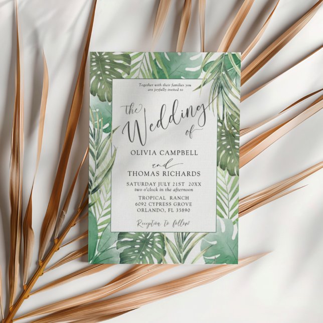 Invitación Tropical Green Watercolor Palm Wedding (Subido por el creador)