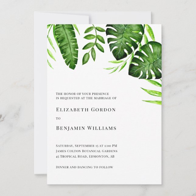 Invitación Tropical Greenery Wedding Botanical Monstera Leave (Anverso)
