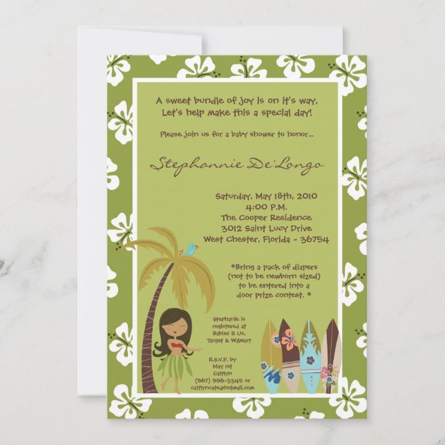 invitación tropical hawaiana de 5x7 Luau Baby (Anverso)