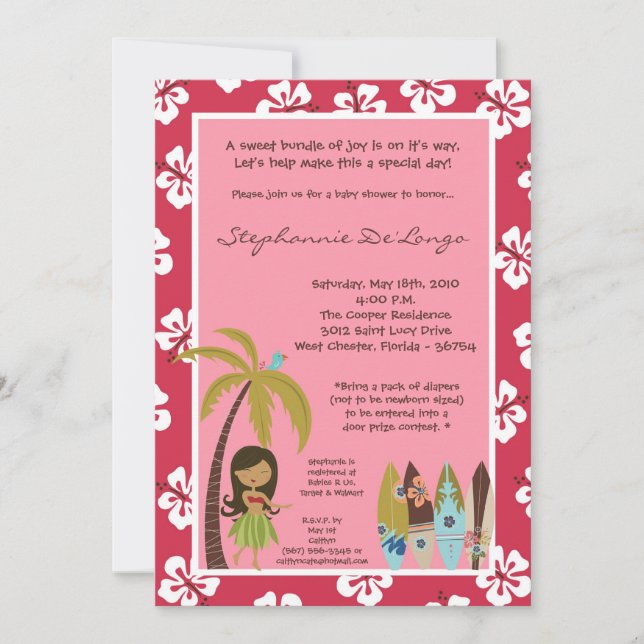 invitación tropical hawaiana de 5x7 Luau Baby (Anverso)