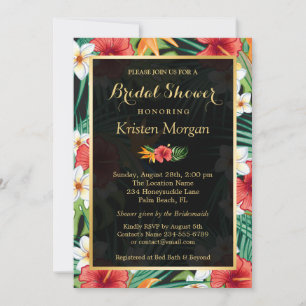 Invitación Tropical Hibiscus Floral Gold Frame Bridal