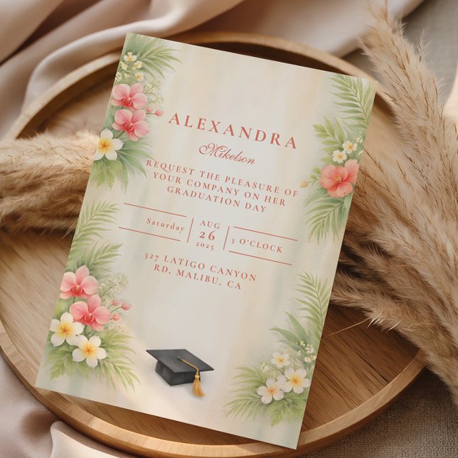 Invitación Tropical Hibiscus Floral Graduation (Subido por el creador)