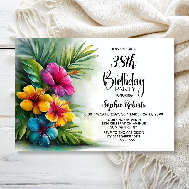 Invitación Tropical Hibiscus Flowers Any Age Birthday Party (Subido por el creador)