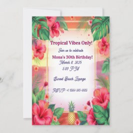 Invitación Tropical Hibiscus Pineapple Adult Birthday In