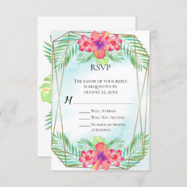 Invitación Tropical Hibiscus Watercolor Beach Wedding RSVP
