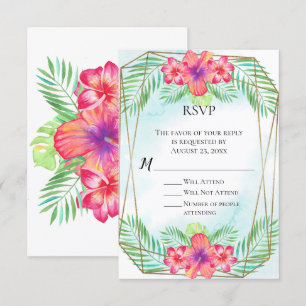 Invitación Tropical Hibiscus Watercolor Beach Wedding RSVP