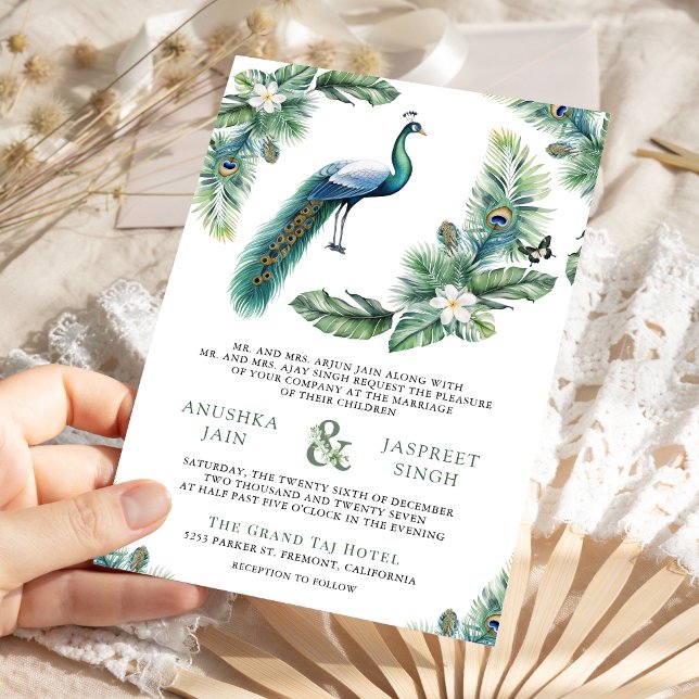 Invitación Tropical Indian Peacock Floral All in One Wedding (Subido por el creador)