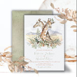 Invitación Tropical Jungle Giraffe Wedding invitations<br><div class="desc">Beautiful watercolor Jungle Giraffes with floral elements and grasses, foggy mountain outback or Savanna atmosphere with terra-cotta, khaki and green foliage on a faux, very light grey background. The Back is a mottled watercolor green. Perfect for a safari, zoo, African or wild animal wedding. All wording can be changed to...</div>
