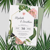 Tropical jungle pink flower & leaves floral modern