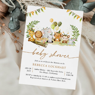Invitación Tropical Jungle Safari Animal Baby Shower Neutral