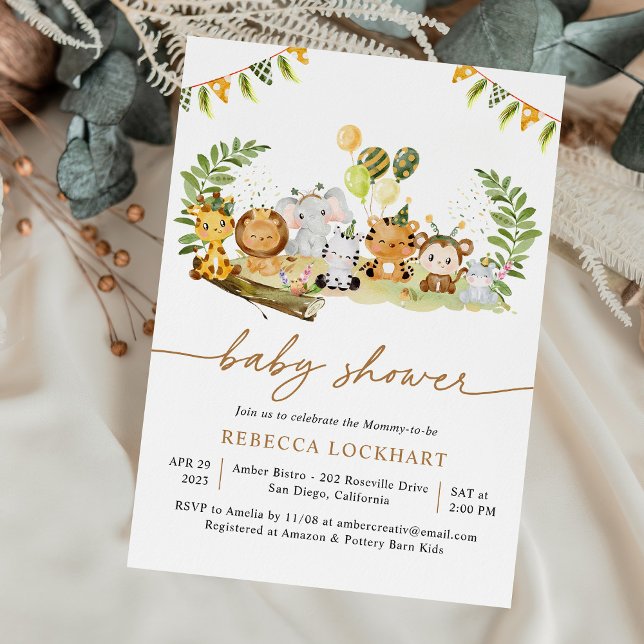 Invitación Tropical Jungle Safari Animal Baby Shower Neutral (Subido por el creador)