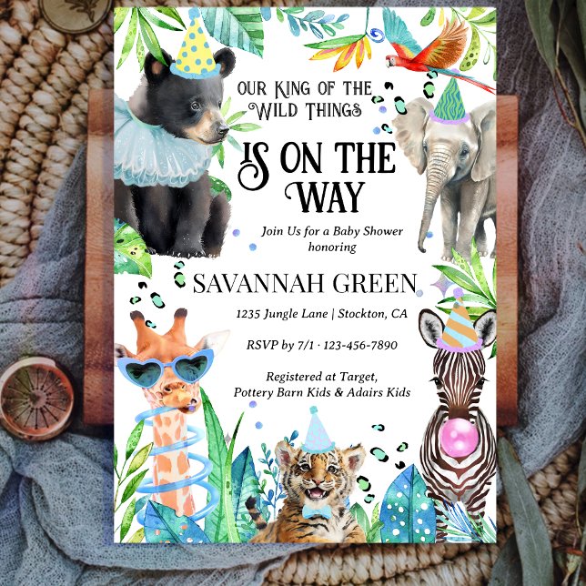 Invitación Tropical Jungle Safari Animals Boy Baby Shower (Subido por el creador)