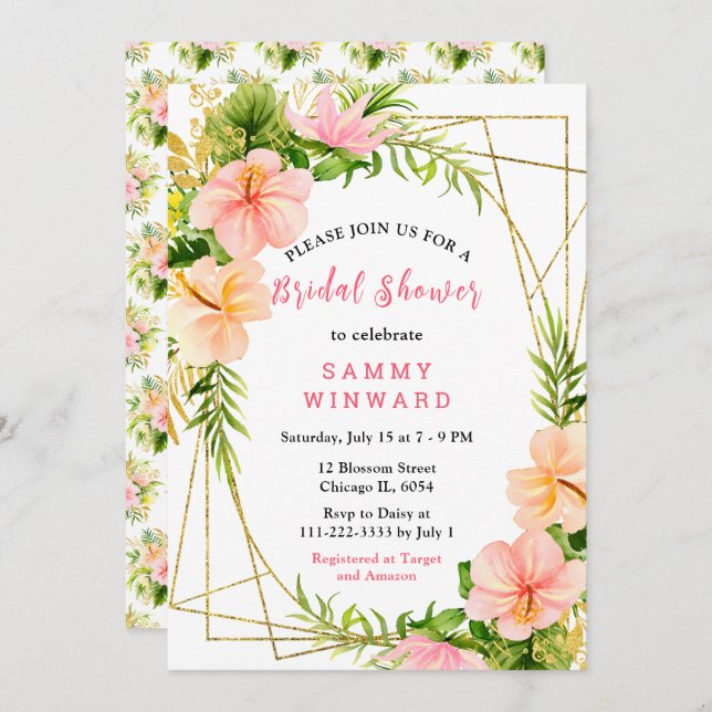Invitación Tropical Jungle with Foliage Bridal Shower (Anverso / Reverso)