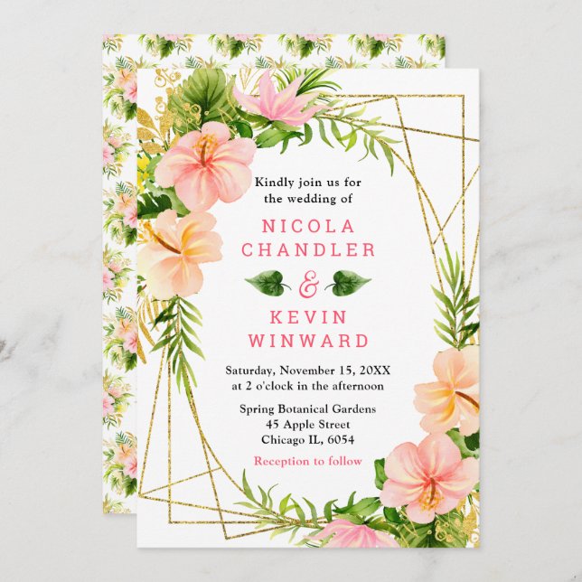 Invitación Tropical Jungle with Foliage Wedding (Anverso / Reverso)