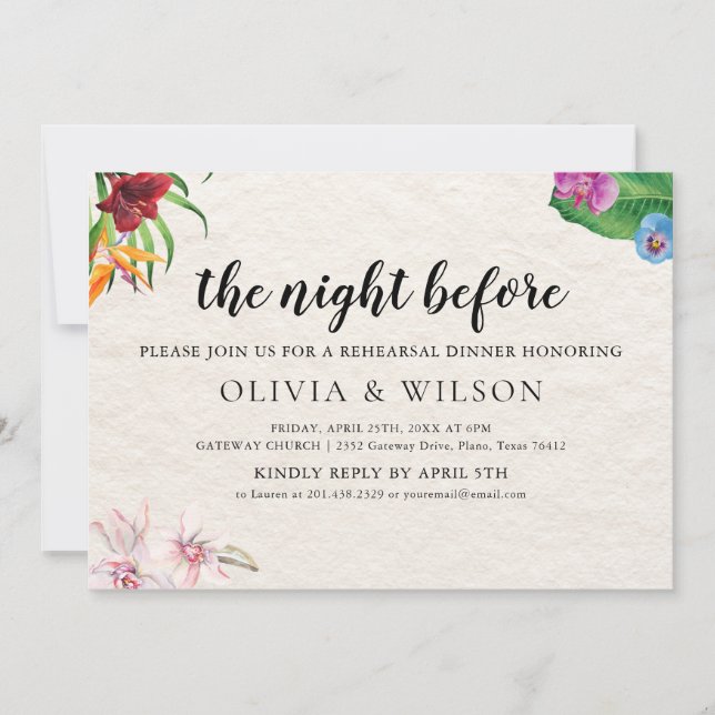 Invitación Tropical La Noche Antes De La Cena Del Ensayo (Anverso)