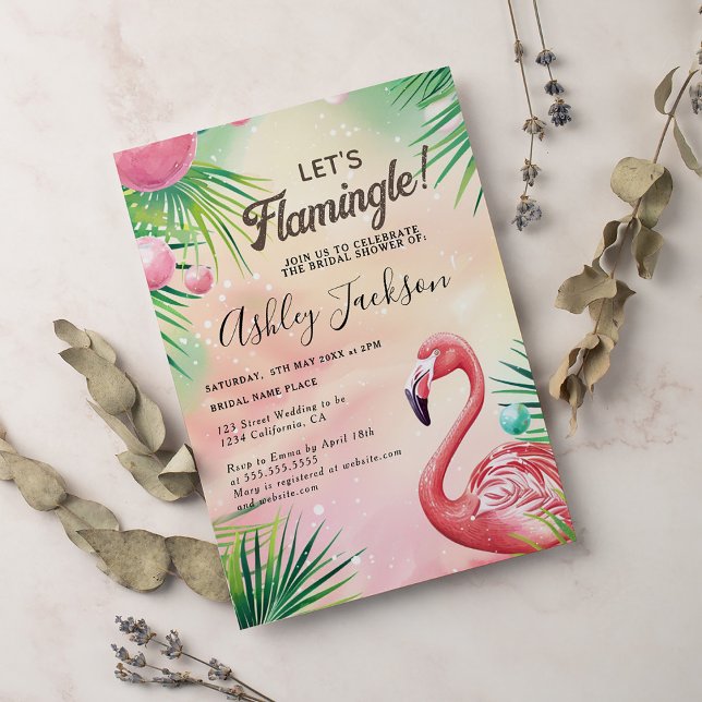 Invitación Tropical Lets Flamingle acuarela Ducha de novias (Subido por el creador)