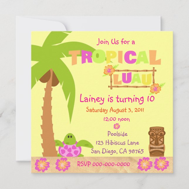 Invitación tropical luau (Anverso)