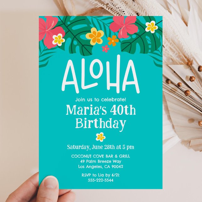 Invitación Tropical Luau Aloha 40 cumpleaños (Subido por el creador)