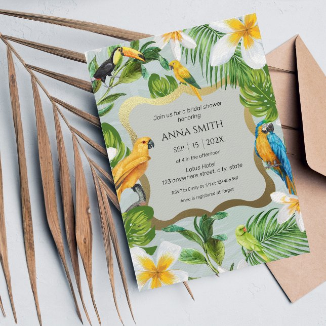 Invitación Tropical Luau Parrots Plumeria Bridal Shower (Subido por el creador)