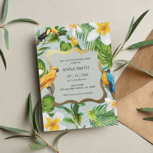 Invitación Tropical Luau Parrots Plumeria Fiesta de Cumpleaño