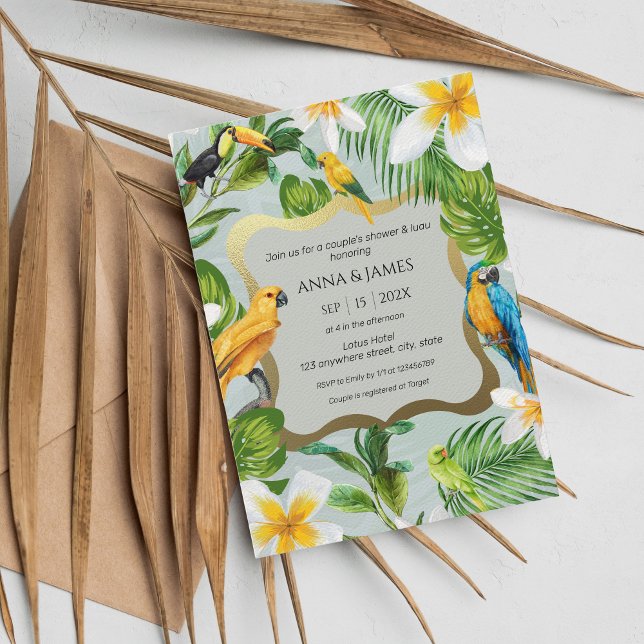 Invitación Tropical Luau Parrots Plumeria Parejas Ducha (Subido por el creador)