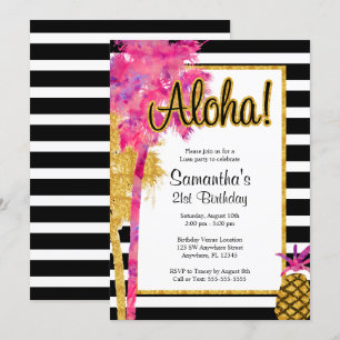 Invitación Tropical Luau Stripes 21º cumpleaños