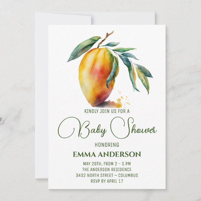 Invitación Tropical Mango | Fiesta de Bebé (Anverso)