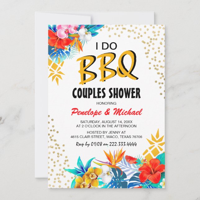 Invitación Tropical 'ME CASO BBQ' Ducha de Parejas (Anverso)