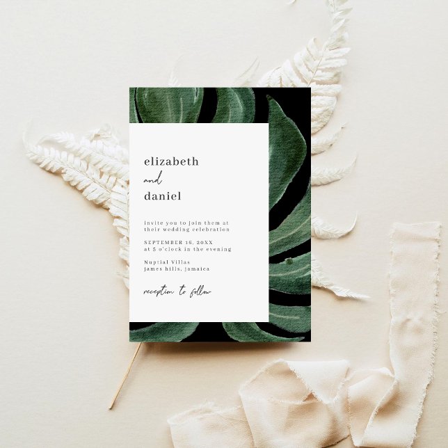 Invitación Tropical Monstera Leaf Destination Wedding (Subido por el creador)