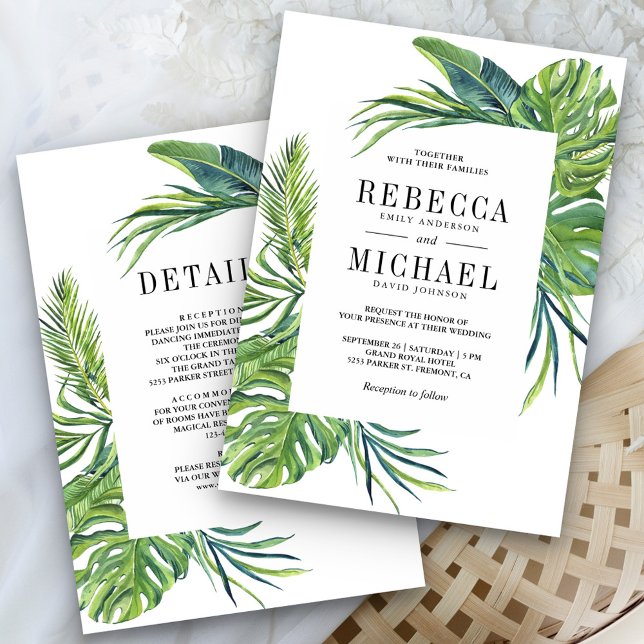 Invitación Tropical Monstera Palma Todo en Uno Boda (Subido por el creador)