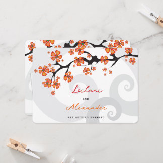Invitación Tropical Naranja Hibisco Remolinos Grises Salva La