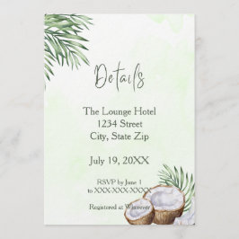 Invitación Tropical Palm Leaf & Coconut Details Card