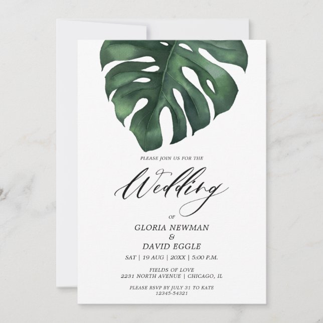 Invitación Tropical Palm Leaf Monstera Wedding Invitation (Anverso)