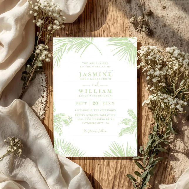 Invitación Tropical Palm Leaves Destination QR Code Wedding (Subido por el creador)