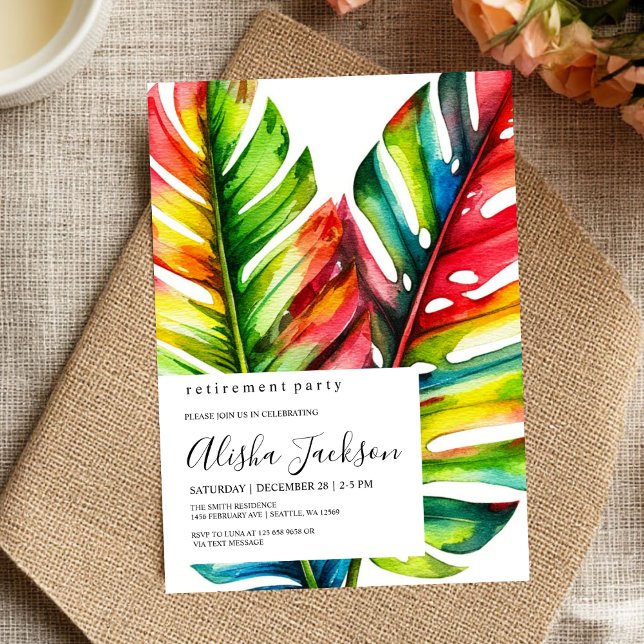 Invitación Tropical Palm Leaves Retirement Party Invitation   (Subido por el creador)