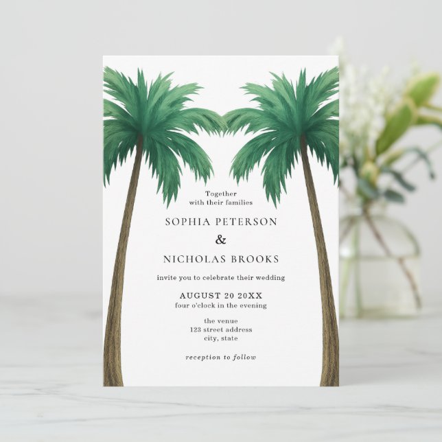 Invitación Tropical Palm Trees Minimal Photo Beach Wedding (Anverso de pie)