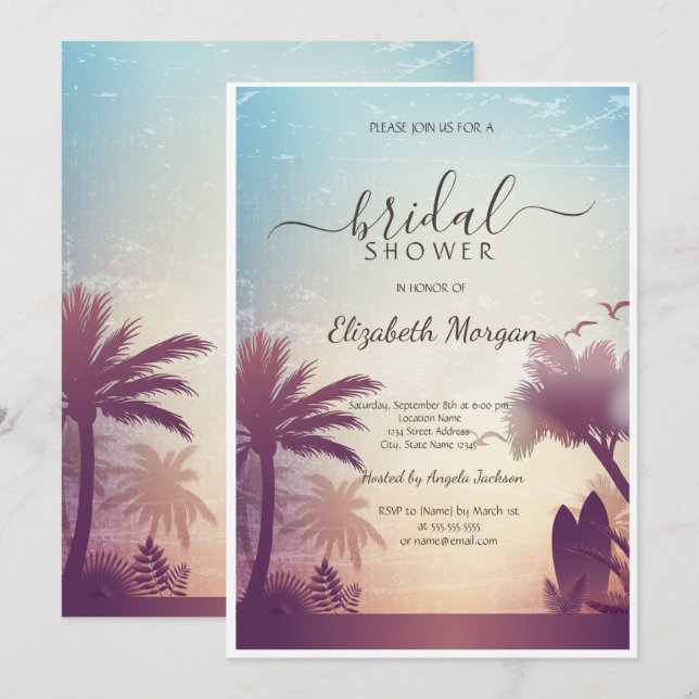 Invitación Tropical Palms Beach Desayuno de novia (Anverso / Reverso)