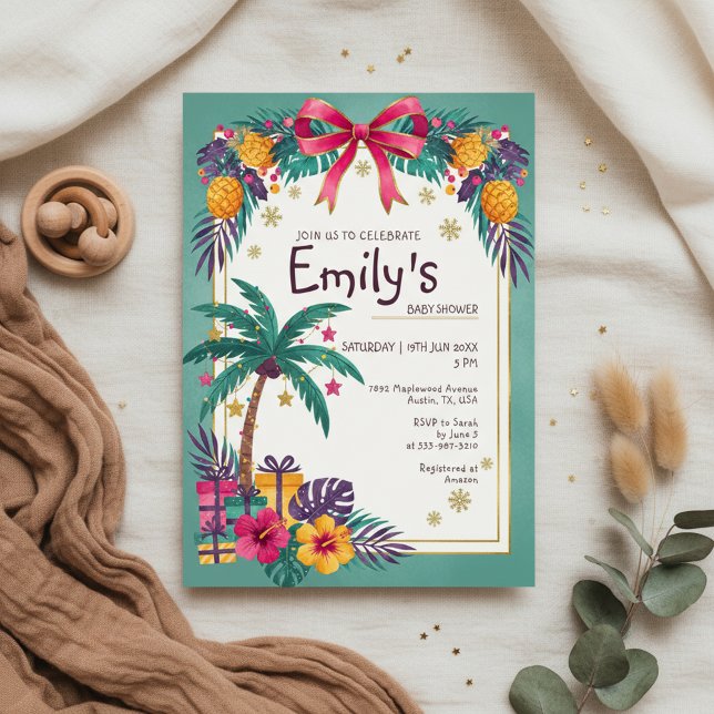 Invitación Tropical Pineapple Baby Shower Invitation (Colorful tropical baby shower invitation inspired by summer island style)