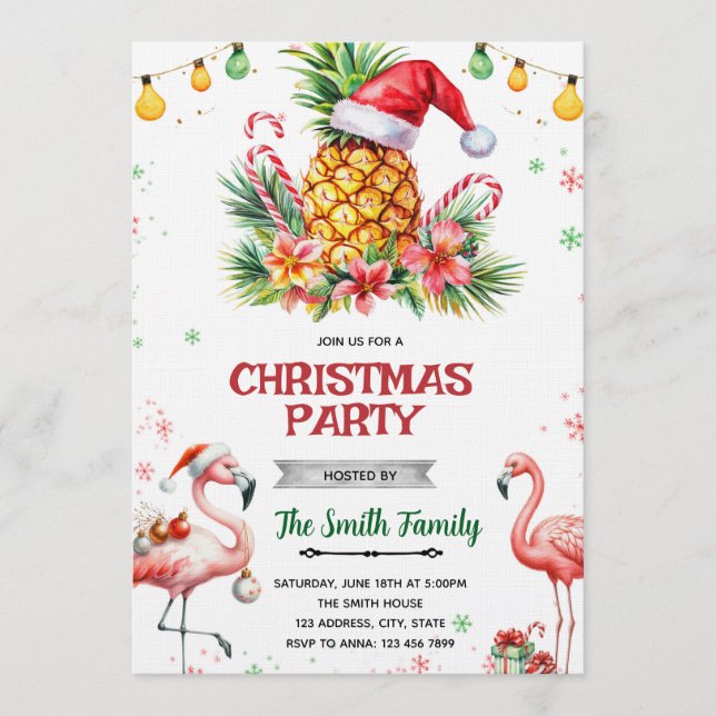 Invitación Tropical Pineapple Christmas Invitation (Anverso)